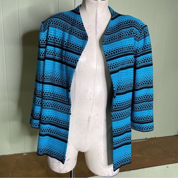 MING WANG Textured Knit Cardigan Blazer‎ Size L Open Front 3/4 Sleeve - Picture 1 of 6